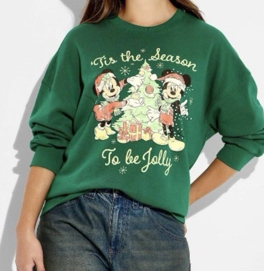 Disney Mickey Mouse Christmas Sweatshirt 3X Green Tis The Season To Be Jolly NWT